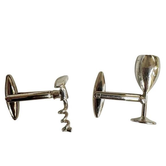 VINTAGE WINE GLASS AND CORKSCREW CUFFLINKS - Picture 2 of 7